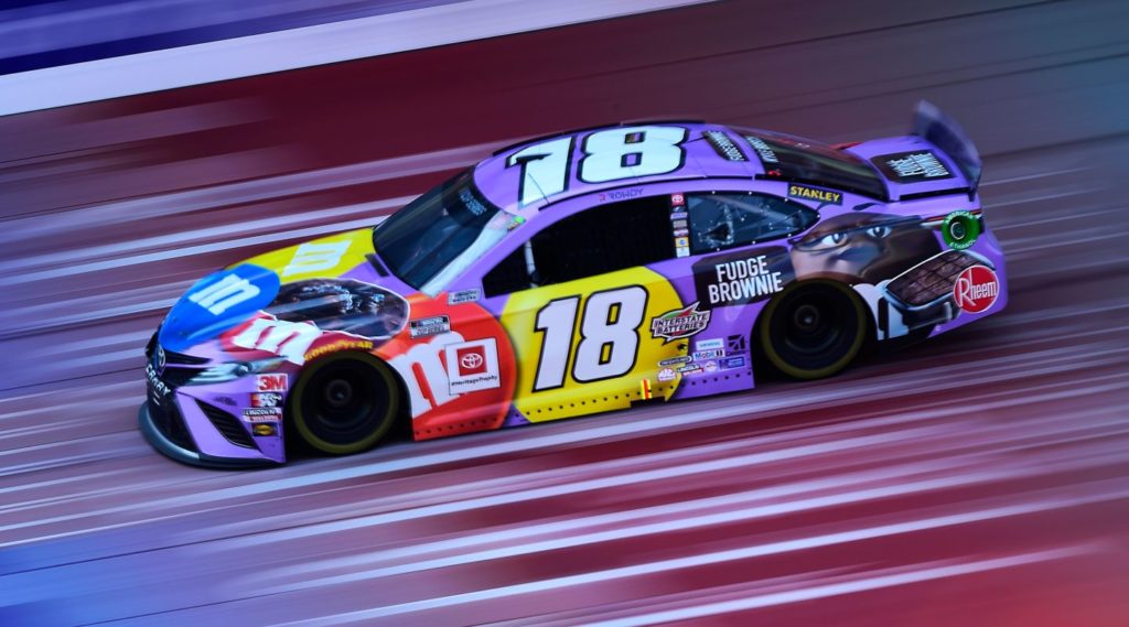 Kyle Busch at Michigan International Speedway 2020 with his purple fudge brownie M&M's paint scheme