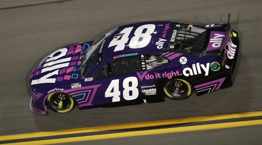 Alex Bowman #48 Chevrolet with purple Ally paint scheme