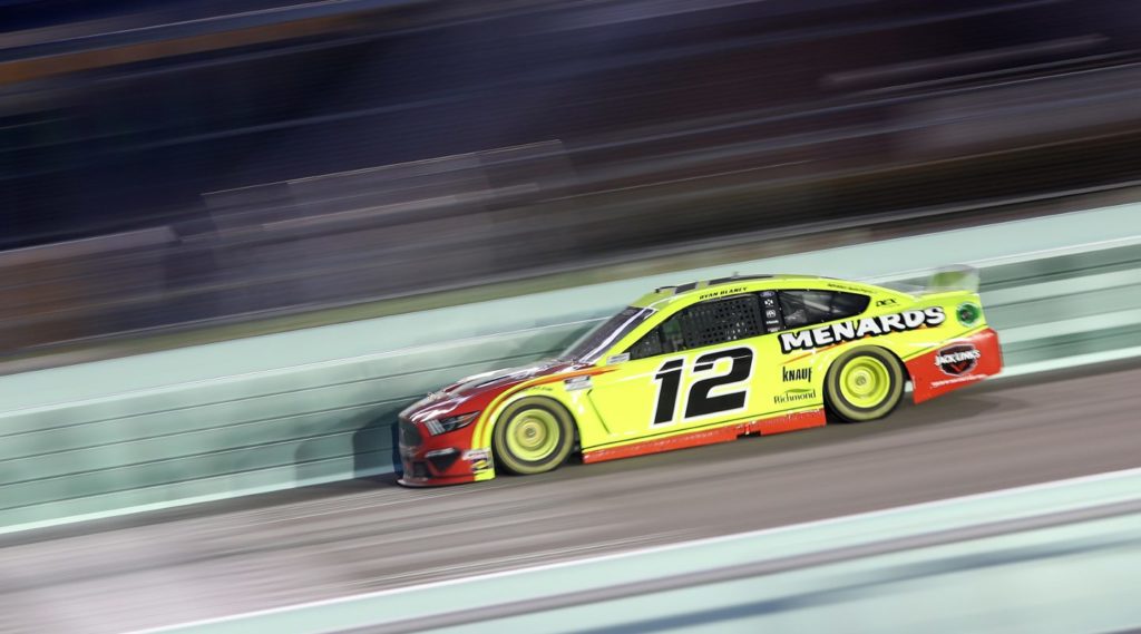 Ryan Blaney #12 Ford racing at Homestead-Miami Speedway during 2020 season