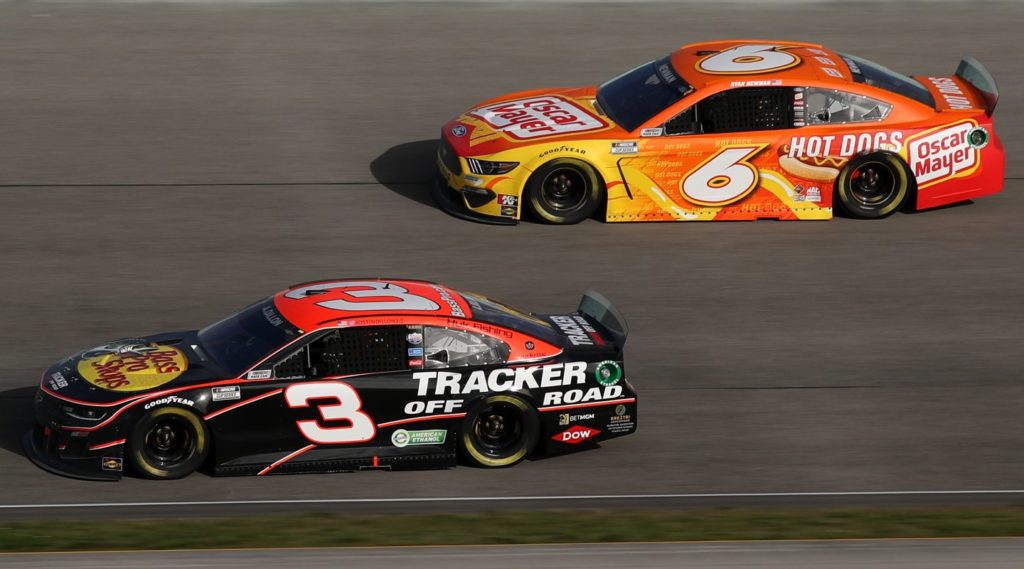 Austin Dillon and Ryan Newman racing side by side at Homestead-Miami Speedway 2021