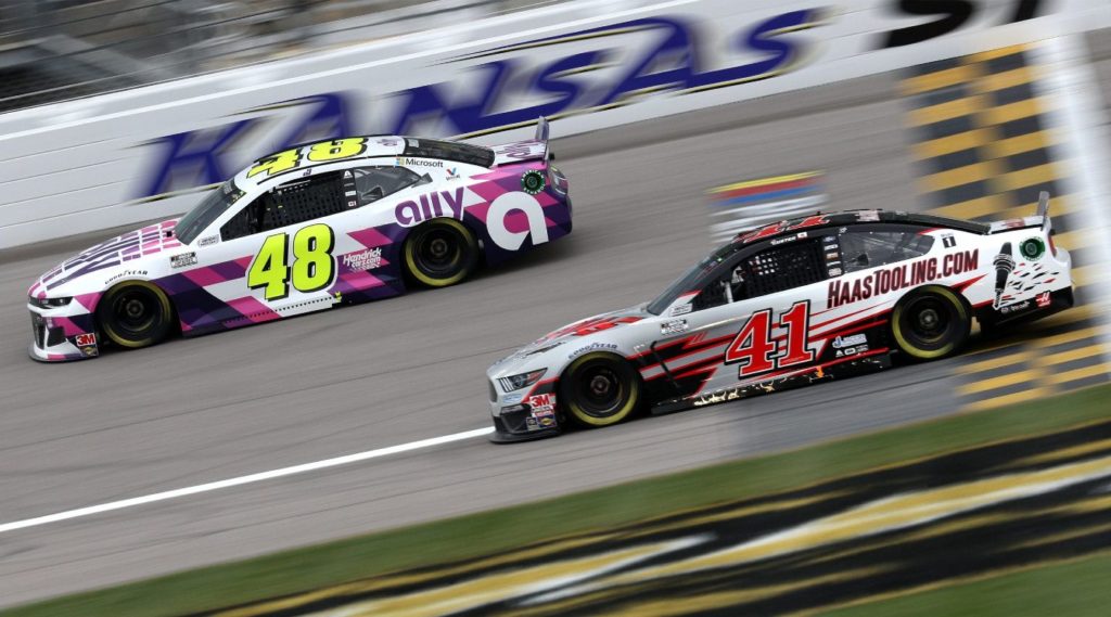 Cole Custer and Jimmie Johnson in the 48 (Alex Bowman now) racing at Kansas