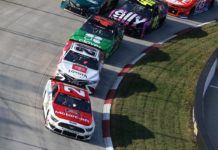 Martinsville + Final 4 Playoff Predictions – Stacking Dennys Podcast Matt DiBenedetto and others go through turn 1 at Martinsville Speedway