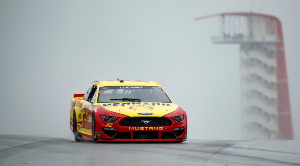 Joey Logano practicing in the rain at Circuit of the Americas 2021