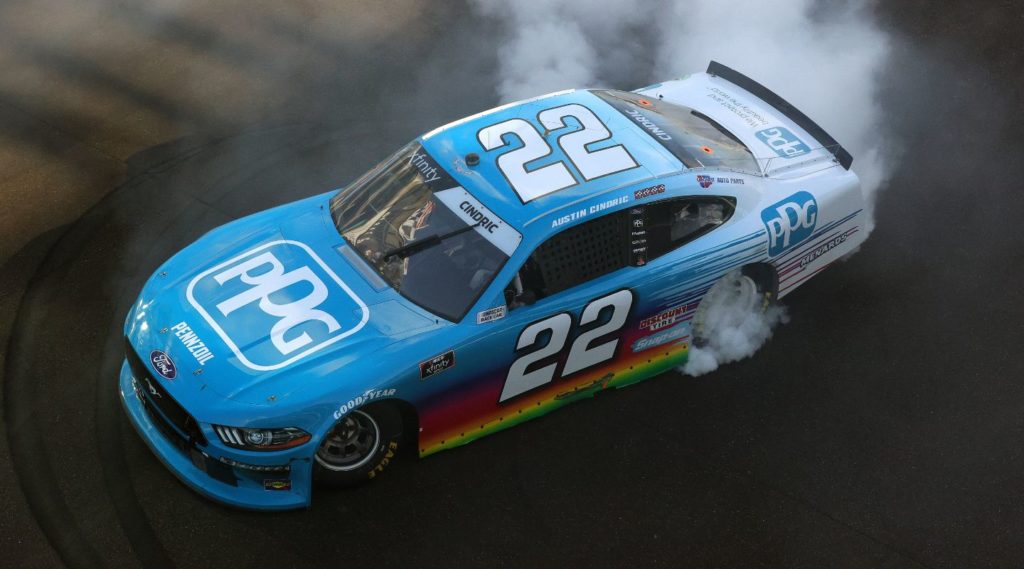 Austin Cindric burnout after winning Brickyard Road Course 2021