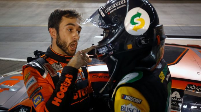 Chase Elliott and Kevin Harvick arguing on pit road after Bristol 2021 night race